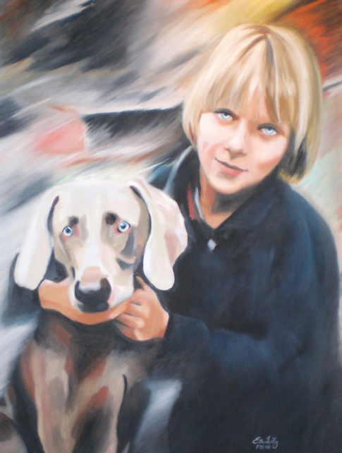boy and dog with blue eyes