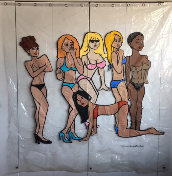sexy ladies painted on a shower curtain
